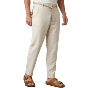 Pantalon Massimo dutti en 100 % Lin Relaxed Fit ( Beige ) Ref-LN722FR